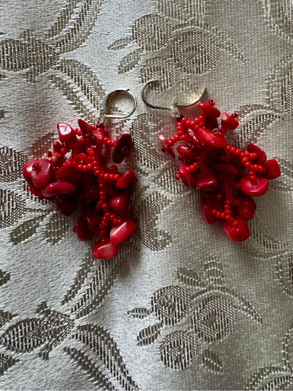 Handcrafted Red Natural Coral Statement Necklace and Earrings Set - Picture 3 of 4